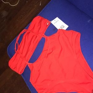 Woman’s red 2pc bathing suit